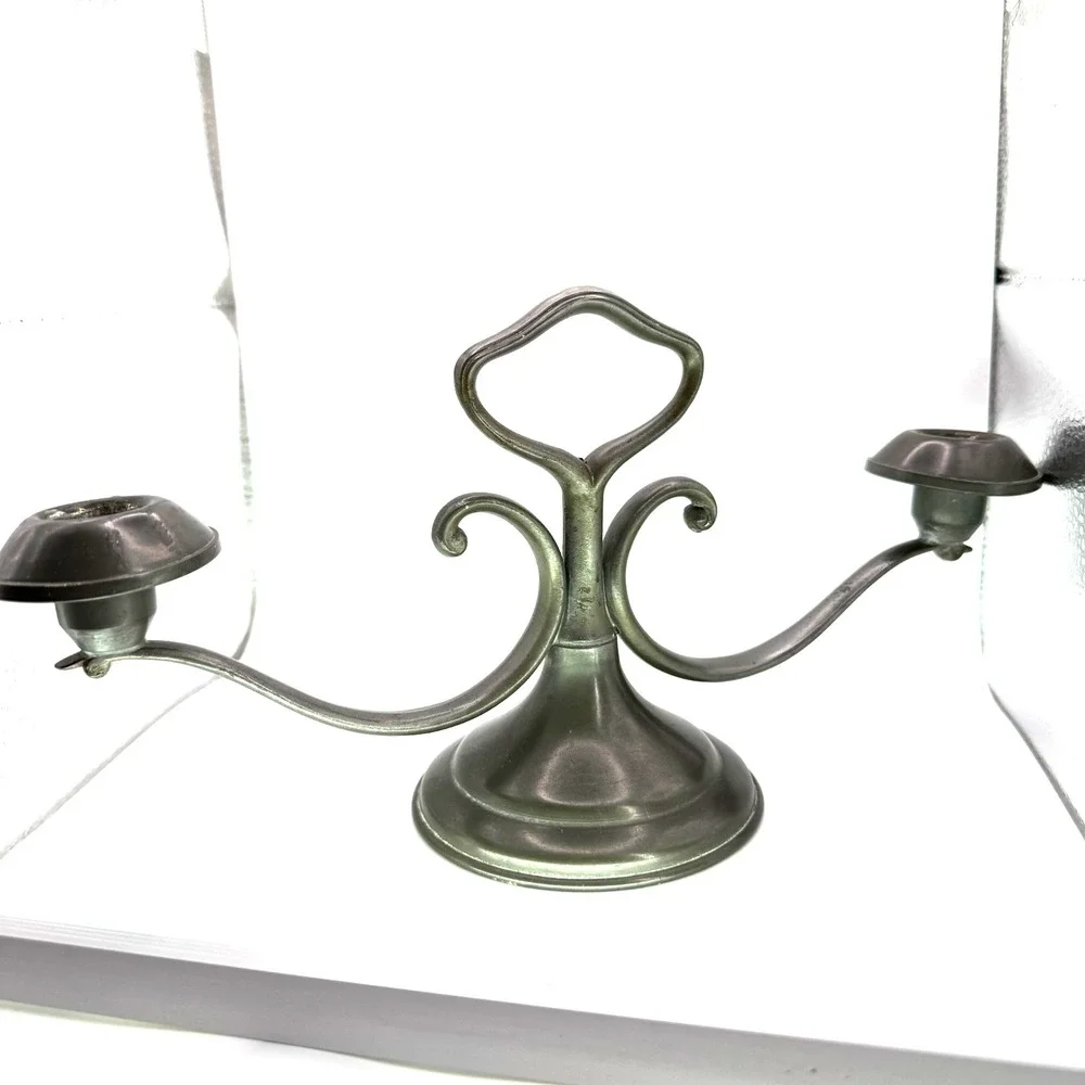 Vtg Trade Pewter S52 Ornate 2 Arm Candelabras Gothic 12